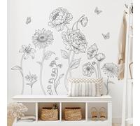 SHUCHING Grands Stickers Muraux Fleurs Noires et Blanches, Décoration Murale Pivoine pour Salon Chambre