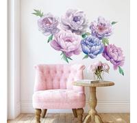 SHUCHING Grands Stickers Muraux Pivoines, Décoration Murale Fleur Violette pour Chambre Adultes Salon