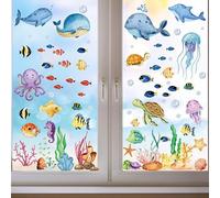 SHUCHING Stickers Fenêtre Sous la Mer Poisson, Autocollants Fenêtre Reutilisable Océan Décoration Électrostatiques Vitre Salle de Bain