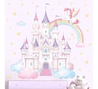 SHUCHING Stickers Muraux Châteaux Grands, Autocollant Mural Licornes Arc-en-ciel, Décoration Murale pour Chambre Enfants Fille Bébé