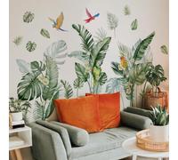 SHUCHING Stickers Muraux Feuilles Tropicales, Autocollants Muraux Plantes Vertes, Décoration Murale pour Chambre Salon Salle de Bain