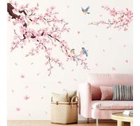 SHUCHING Stickers Muraux Fleur de Cerisier, Autocollant Mural Branche Fleurie Rose, Décoration Murale pour Filles Femmes Chambre Salon