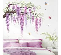 SHUCHING Stickers Muraux Fleurs Violettes Grands, Autocollant Mural Arbre Glycine, Décoration Murale pour Filles Chambre Salon