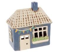 Shudehill Giftware Village Pottery Photophore en céramique Motif Maison Florale Gris/Bleu/Jaune/crème