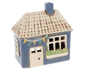Shudehill Giftware Village Pottery Photophore en céramique Motif Maison Florale Gris/Bleu/Jaune/crème