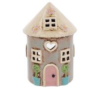 Shudehill Giftware Village Pottery Photophore rond en céramique Motif maison florale Gris