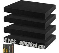 SHUESS 4 pièces Plaque de mousse Noir 40x30x4 cm, découpe de mousse DIY Plaque de mousse pour inlay pour étui de protection, insert en mousse pour outils, mousse pour mallette à outils et étui à