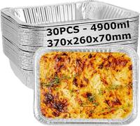 SHUESS Barquette Aluminium 4900 ml, Lot de 30 Plateaux Jetables 370 x 260 x 70 mm, Plat Aluminium Jetable XXL pour Four, Barbecue, Congélation, Rôtis, Légumes, Buffet, Traiteur et Fêtes