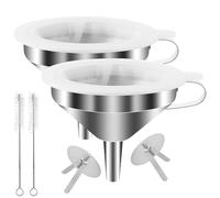 SHUESS Entonnoir cuisine inox 13 cm, lot de 2 entonnoirs alimentaires avec filtre, tamis inox, filtres nylon 100 mailles et brosses, pour huile, jus, vin, lait, soja, confiture, poudre et bouteilles