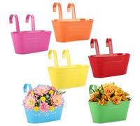SHUESS Lot de 6 jardinières en fer pour clôture - Jardinières pour balcon à balustrade avec crochet amovible - Pots de plantes en métal à suspendre pour clôture, balcon, jardin, 6 couleurs