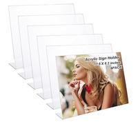 SHUESS Lot de 6 supports de panneau en acrylique A4 - Présentoir paysage - 29,2 x 21,9 cm incliné transparent pour brochures et affiches de menu - Support de panneau en acrylique A4