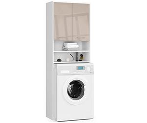 Shumee Akord Placard au Dessus de la Machine à Laver Fin - Cappuccino Blanc Brillant - 2 Portes
