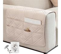 SHUOJIA Housse D'accoudoir de Canapé, pour Housse de Bras de Fauteuil Inclinable, Housse de Fauteuil Antidérapante Matelassée avec 6 Poches Housse de Protection d'accoudoir (Beige,50×90cm)