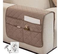 SHUOJIA Housse D'accoudoir de Canapé, pour Housse de Bras de Fauteuil Inclinable, Housse de Fauteuil Antidérapante Matelassée avec 6 Poches Housse de Protection d'accoudoir (Plaid-Khaki,50×90cm)