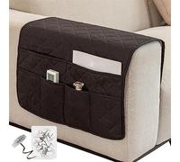 SHUOJIA Housse D'accoudoir de Canapé, pour Housse de Bras de Fauteuil Inclinable, Housse de Fauteuil Antidérapante Matelassée avec 6 Poches Housse de Protection d'accoudoir (Plaid-Black,50×90cm)