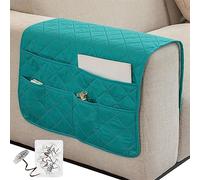 SHUOJIA Housse D'accoudoir de Canapé, pour Housse de Bras de Fauteuil Inclinable, Housse de Fauteuil Antidérapante Matelassée avec 6 Poches Housse de Protection d'accoudoir (Plaid-Light Blue,50×90cm)