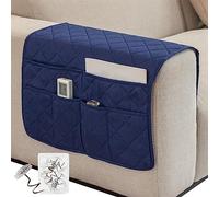 SHUOJIA Housse D'accoudoir de Canapé, pour Housse de Bras de Fauteuil Inclinable, Housse de Fauteuil Antidérapante Matelassée avec 6 Poches Housse de Protection d'accoudoir (Plaid-Dark Blue,50×90cm)