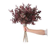 SHUOTAO Lot de 3 tiges d’Eucalyptus Artificiel en Soie 74 cm, Feuilles Hautes pour compositions Florales, décoration intérieure, Maison, Mariage Style Rustique, Bordeaux