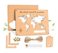 Shuqio Carte du Monde Bois Porte-Argent, Cadeau Mariage pour Couple | Carte monde bois cagnotte voyage, cadeau mariage avec support, tube plastique, étiquettes, corde jute, déco mur/table
