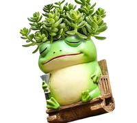 Shurhome Porte-fleurs décoratif grenouille résine grenouille 1 | Petite présentation de plantes avec texture peinte à la main, accent de table compact pour bureau, coins d'étagère