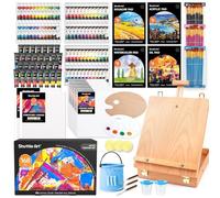 Shuttle Art 168PCS Kit Peinture, Coffret Peinture Acrylique de Luxe avec Chevalet en Aluminium et en Bois, 102 Peintures Mixtes,Toile,Bloc,Pinceaux, Kit Peinture Complet pour Artistes,Adultes,Enfants