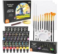 Shuttle Art 46pcs peinture acrylique 30 couleurs 10 pinceaux 3 toiles 1 spatule palette éponge