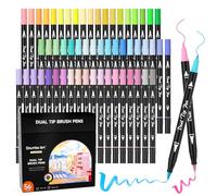 Shuttle Art 56 Feutres Coloriage Adulte Pastel à Pointe Fine & Pinceau | Feutre Double Pointe, Feutre Aquarelle Enfant Artistes, Aquamarker pour Coloriage,Calligraphie,Lettrage,Journal