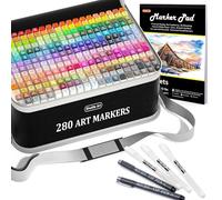 Shuttle Art Feutre à Alcool, 280 Couleurs Feutres Coloriage Adulte à Double Pointe avec Mélangeur Bloc et Pochette de Transport, Marqueur Permanent Parfait pour Animation Art Manga