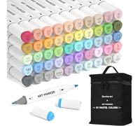Shuttle Art Feutre à Alcool Pastel, 50 Couleurs, à Double Pointe avec 1 Mélangeur et 1 Etui de Rangement, Marqueurs de Dessin Parfait pour Animation Art Esquisse Manga