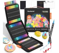 Shuttle Art Feutre Acrylique 48 Couleurs (36 Vibrantes + 12 Métalliques) - Double Pointe (Pinceau & Fine) - Marqueur Acrylique pour Toile, Pierre, Verre, Céramique - Non Toxique - Art Adulte & DIY