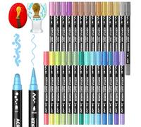 Shuttle Art Feutre Acrylique Métallique, 28 Feutre Marqueur Peinture Acrylique Couleurs Métalliques à Double Pointe (Pinceau & Dot), Acrylic Paint Marker pour Toile Plastique Calligraphie Bricolage