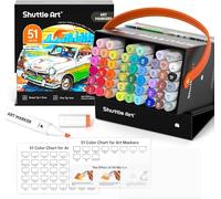 Shuttle Art Lot de 51 marqueurs à alcool professionnels à double pointe et mélangeur incolore, feutres avec étui pour artistes, illustration, coloriage, croquis, dessin