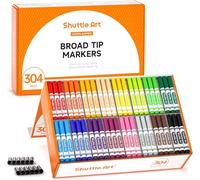 Shuttle Art Mallette Feutres Lavables, 304 Feutres Pointe Large Conique 16 Couleurs Assorties pour ournitures Scolaires, Enseignants, Etudiants