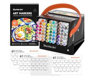 Shuttle Art Marqueurs à Feutre Alcool, 60 Couleurs Marqueur Permanent à Double Pointe, avec Bonus 1 Mélangeur et 1 Etui de Rangement, Feutre à Alcool pour Dessin et Manga pour Adultes et Enfants