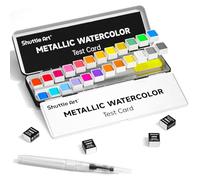 Shuttle Art Peinture Métallisée, 24 Couleurs Palette Aquarelle Pailletée en Démi-pots, Avec Pinceau et Bloc, Kit Pour Calligraphie