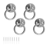 Shwdsy 4 Pièces Anneau de Fixation, Acier Inoxydable Anneaux pour Chevaux, Œillet de 5 mm Anneau D'attache sur Plaque, Base Ronde, avec Vis et Tube de Diffusion, Adapté Poteaux en Bois, Murs Pleins