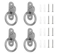 Shwdsy 4 Pièces Anneau de Fixation, Acier Inoxydable Anneaux pour Chevaux, Œillet de 8 mm Anneau D'attache sur Plaque, Base Ovale, avec Vis et Tube de Diffusion, Adapté Poteaux en Bois, Murs Pleins