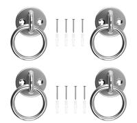 Shwdsy 4 Pièces Anneau de Fixation, Acier Inoxydable Anneaux pour Chevaux, Œillet de 8 mm Anneau D'attache sur Plaque, Base Ronde, avec Vis et Tube de Diffusion, Adapté Poteaux en Bois, Murs Pleins