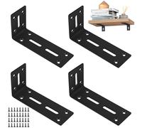 Shwdsy 4 Pièces Équerre de Fixation 120 x 60 mm, Support Etagere Murale en Forme de L à 90°, Support D'angle Réglable avec 3 Trous Allongés, Noir Équerre Étagère, pour Armoires et Tables