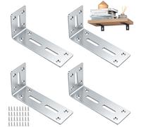 Shwdsy 4 Pièces Équerre de Fixation 120 x 60 mm, Support Etagere Murale en Forme de L à 90°, Support D'angle Réglable avec 3 Trous Allongés, Argentée Équerre Étagère, pour Armoires et Tables
