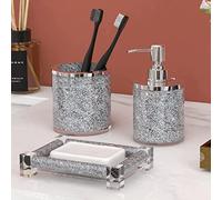 SHYFOY Ensemble d'accessoires de Salle de Bain 3 pièces en Cristal argenté et Diamant pour Salle de Bain, Salle de Bain avec Distributeur de Savon, Porte-Brosse à Dents, Porte-Savon