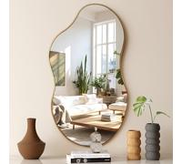 SHYFOY Grand Miroir Mural Asymétrique - Miroir Mural Décoratif avec Panneau Arrière en MDF - Dimensions 110 x 56 cm - Cadre en Métal - Grand Miroir pour Salon, Couloir, Entrée - Bronze Antique