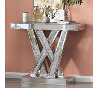 SHYFOY Table Console, Table d’entrée, Bout de canapé, Dessus de Table en Cristal de Diamant, Cadre en MDF, Robuste, Conception de Miroir, pour Salon, entrée, Argent