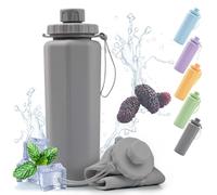 Shyllin Gourde Souple, Shilin 600 Ml Gobelet Pliable Silicone, éTanche et Portable, Sans Bpa, Flasque Running, Adapté Camping, Sports de Plein Air, Voyages, Bouteille Pliable Randonnée (Gris)
