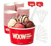 Shyllin Lot de 20 Gobelets à Crème Glacée en Papier de 3 Onces (Cuillères Et Inserts Décoratifs Inclus), Pot de Glace,Coupelle Dessert,Pot a Glace,Convenant aux Desserts Chauds Et Froids