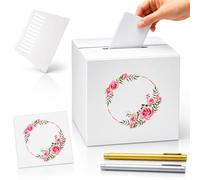 Shyllin Urne Mariage avec Autocollants Transfert et Raclette, Boîte à Cartes DIY 21 x 21 x 21 cm, Décoration Mariage pour Cartes de Vœux et Cadeaux (DIY Type 2)