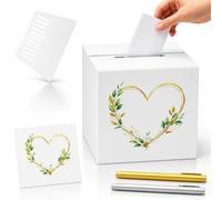 Shyllin Urne Mariage avec Autocollants Transfert et Raclette, Boîte à Cartes DIY 21 x 21 x 21 cm, Décoration Mariage pour Cartes de Vœux et Cadeaux (DIY Type 1)