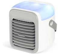 SHYOSUCCE Vine8 Climatiseur mobile 4 en 1, mini refroidisseur d'air USB, silencieux, avec réservoir d'eau, poignée portable, 7 lumières LED, 3 vitesses, pour la maison et le bureau