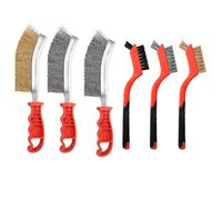 SI FANG 6 Brosses Métalliques Manuel Nettoyage Métal Décapage Rouille | 3 Matériaux : laiton inox nylon Décape rouille et peinture ébarbe métal et bois Manche incurvé pour les coins