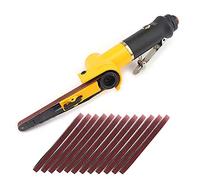 SI FANG Mini Ponceuse Pneumatique à Bande 10 x 330 mm, 14 Bandes Abrasives (Grain 60/80/120), Ponceuse à Bande Doigt, Outils de Ponçage pour Bois, Fer, Aluminium, Métal